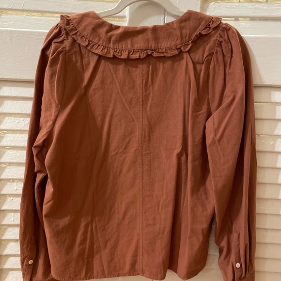 NET Madewell Pink Ruffle Collar Button-up Shirt - Picture 2 of 4